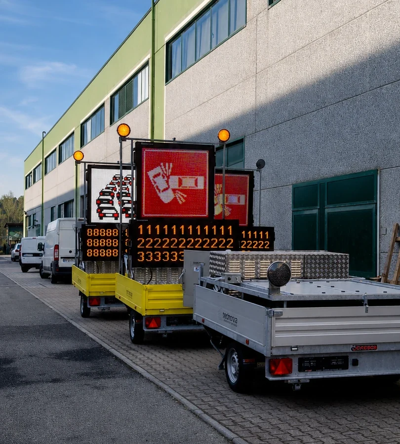 Mobile variable message sign on trailer for roadworks
