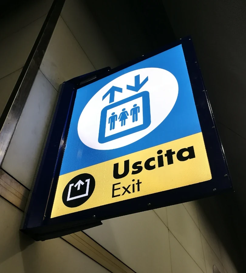 Backlit information sign for railway station