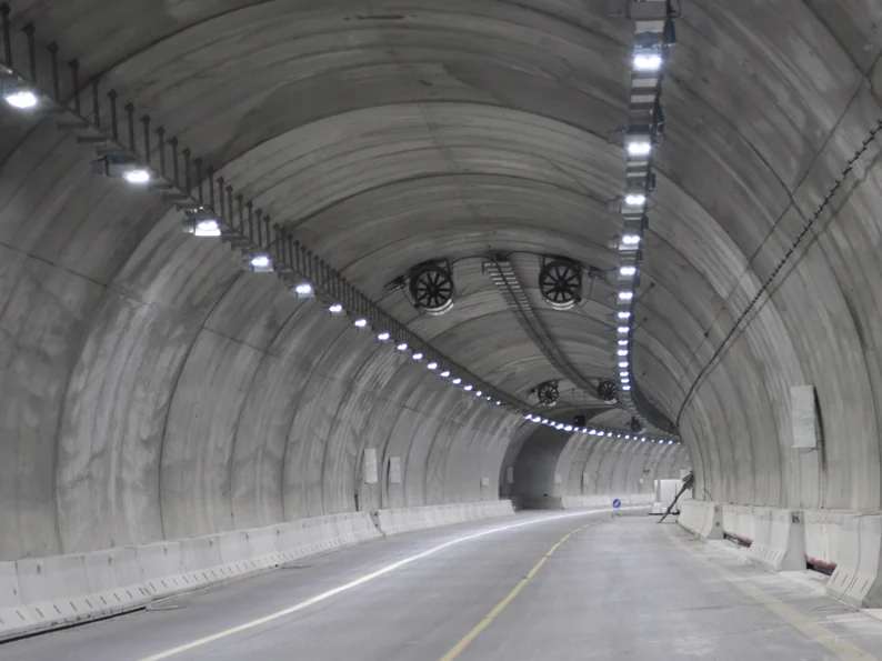 Lighting along the crown of a road tunnel